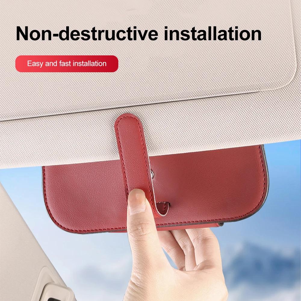 PU Leather Car Glasses Case Clip Hanger Magnetic Fastener Sunglasses Holder Storage Box Eyeglasses Holder Car Interior Accessori
