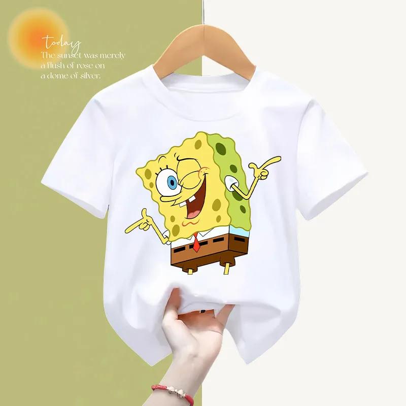 Spongebob Fashion Summer Cotton T-shirt Kids Clothing Cartoon Short-sleeved Sweatshirt Boys Girls Top Kawaii