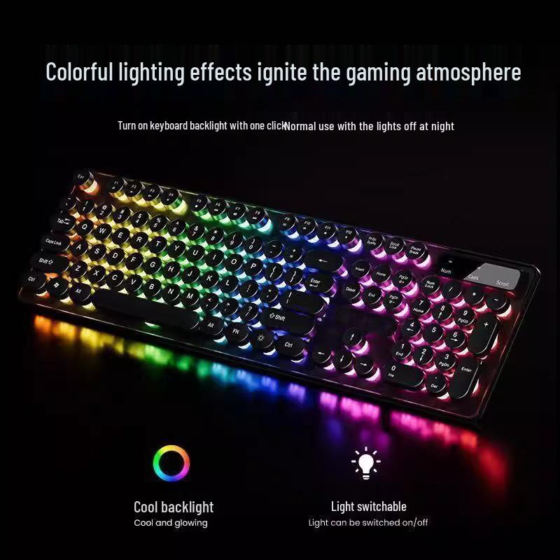 Retro Punk Mechanical Keyboard and Silent Wired Mouse Set for Desktop