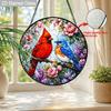 1pc 2D Flat Cardinal Stained Glass Suncatcher, 6.3/7.87 Inch Wildflower Cardinal Suncatcher Stained Glass Window Hanging Decor, Flower Sun Catcher