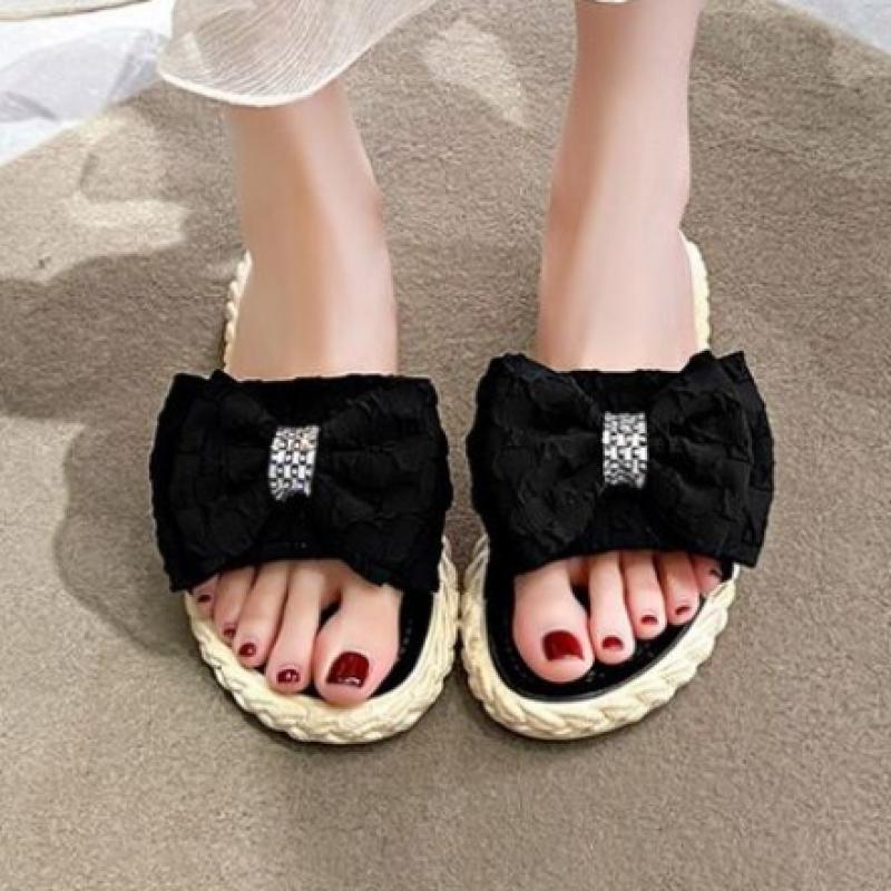 New Arrivals Open Run Ribbon Slippers Pearl Ballet Core Rattan Summer Resort