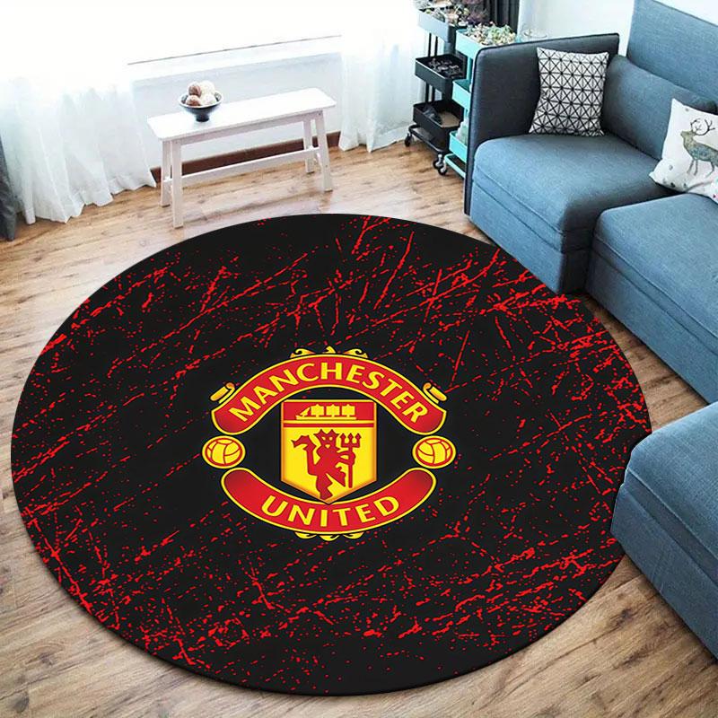 Manchester United F Round Area Rug,Carpet Rug for Living Room Bedroom Sofa Playroom Decor,Non-slip Floor Mat