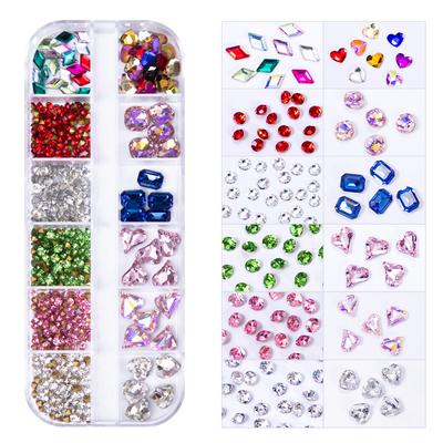 12 Grid Nail Art Diamond Jewelry Nail Art Trinket Mixed Pointed Bottom Drill Metal Rivet Jewelry