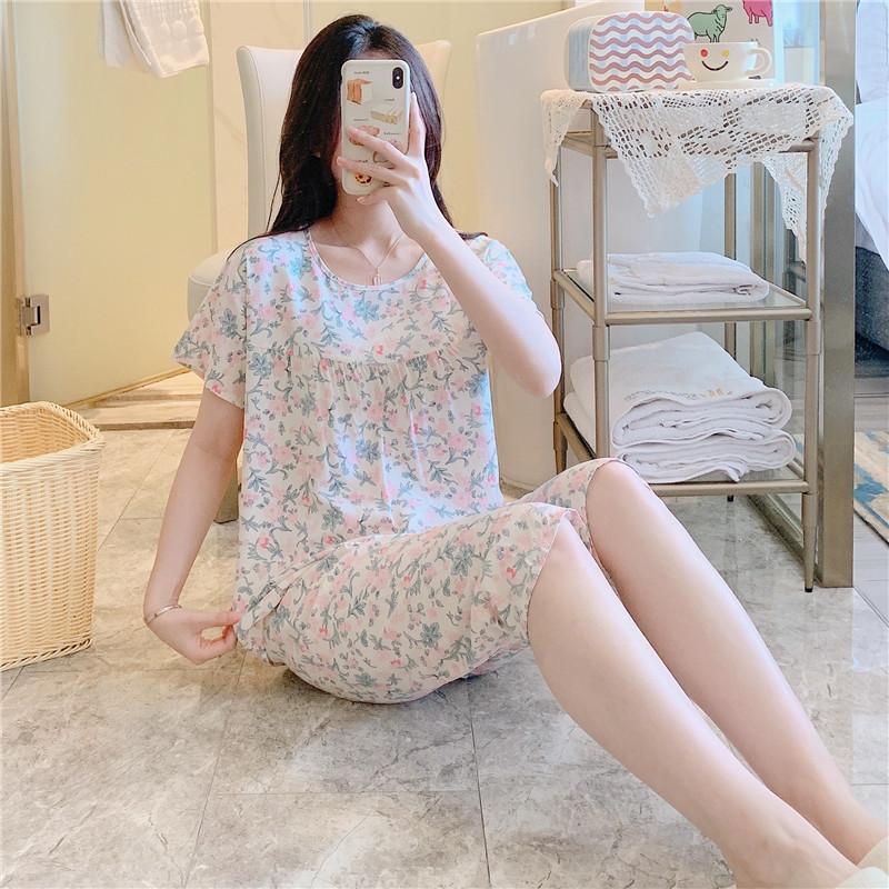 New cotton and silk pajamas women's summer thin two-piece set short-sleeved rayon cotton silk cute loose large size loungewear