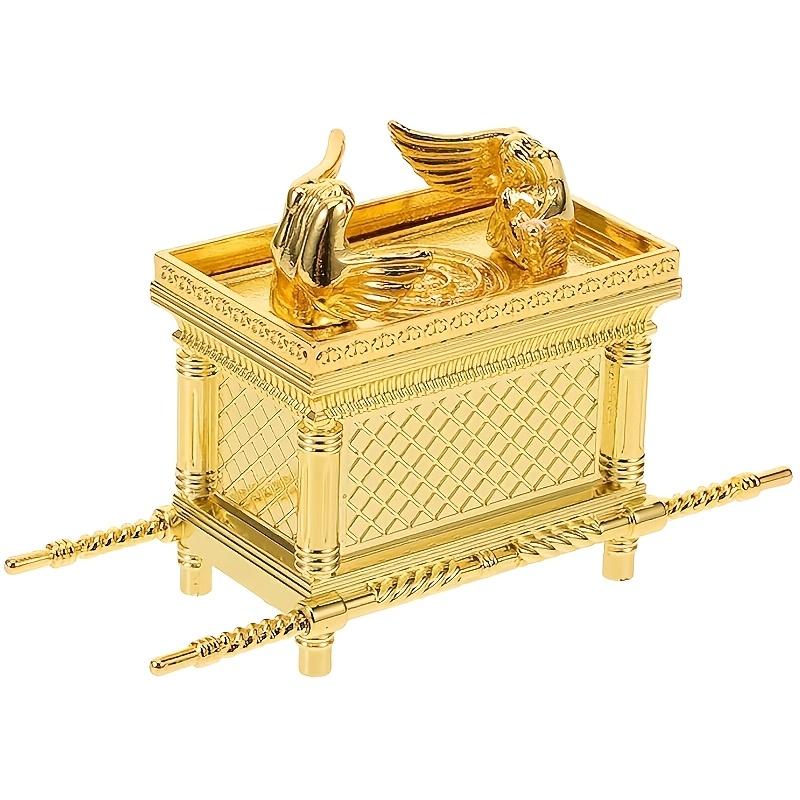 Golden Ark Covenant Figurine Commandments, Aaron’s Rod & Manna - Religious Jewelry Box, Multi-Faith Holidays, No Electricity