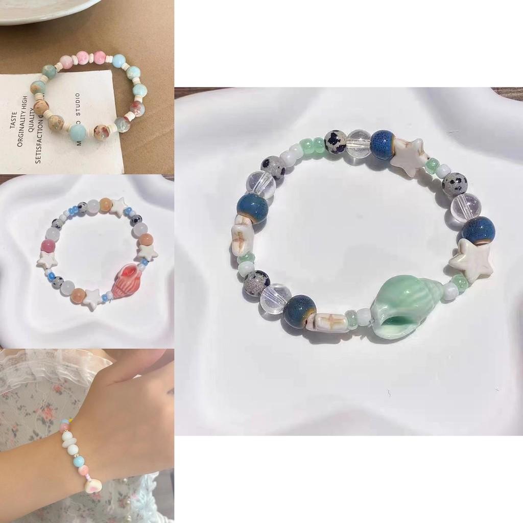 Adorable Alloy Plated Macaron Ceramic Sea Shell Beaded Bracelet Perfect For Gift Giving