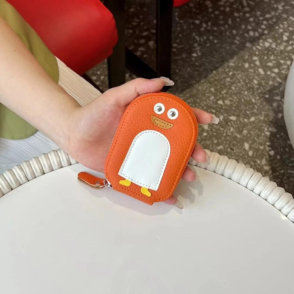 Small Penguin Shape Card Holder Coin Purse Cartoon Cute Genuine Cow Leather Zipper Purses Mini Wallet