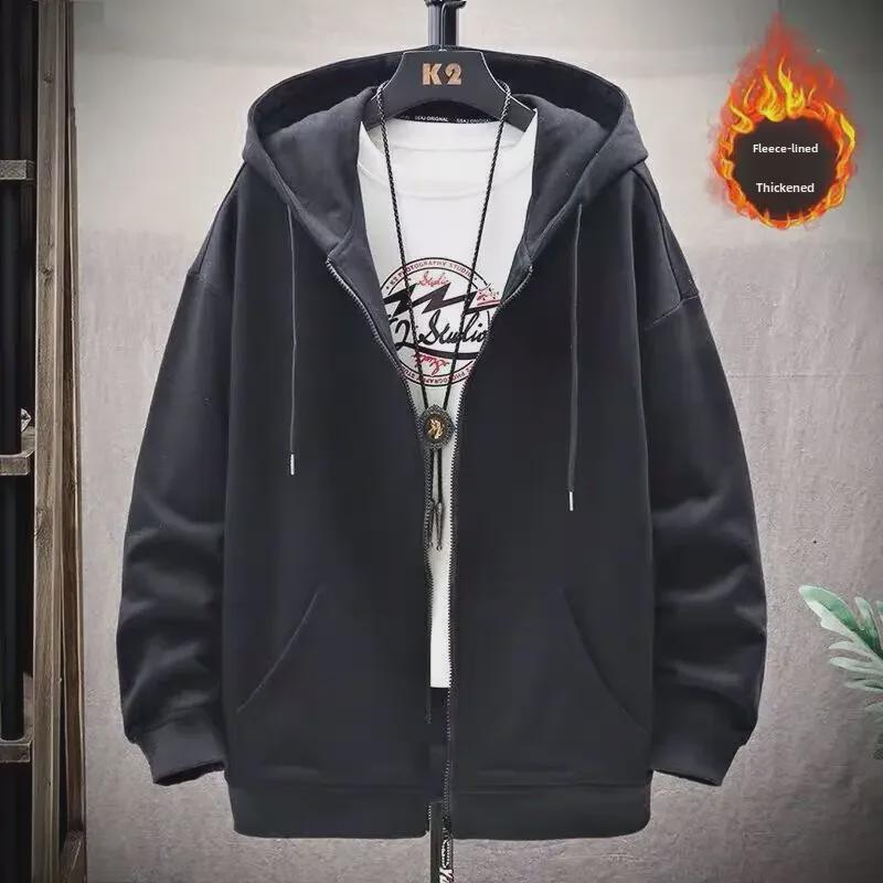 Men's 2023 Korean Style Loose Jacket with Plus Velvet – Trendy Sweater Top for Spring and Autumn Casual Wear