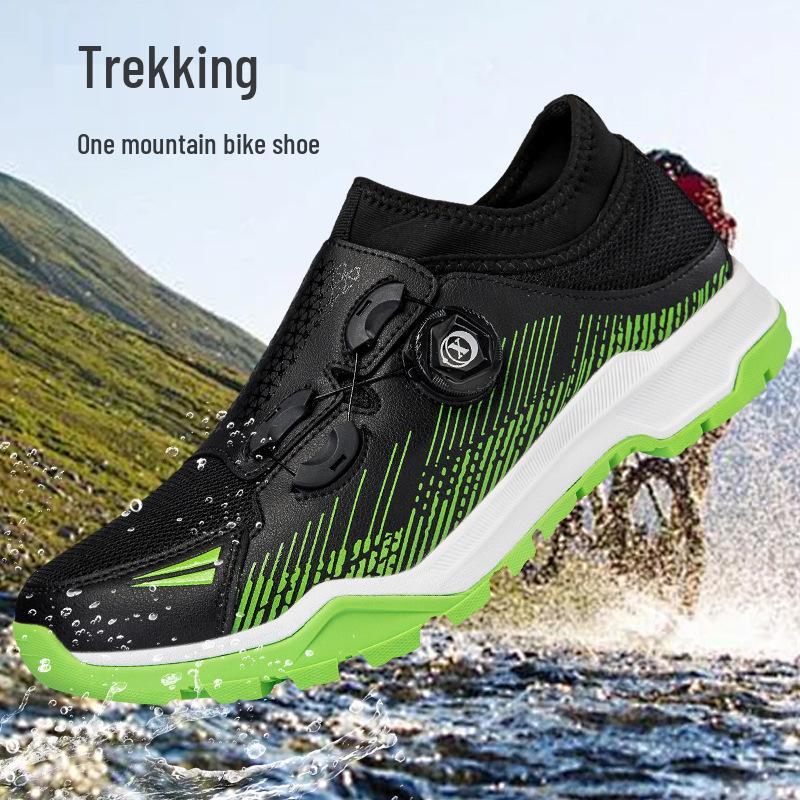 Professional Non-slip Mountain Bike Cycling Shoes with Spikes, Outdoor Sports, Casual, Black/Green, Black/Orange
