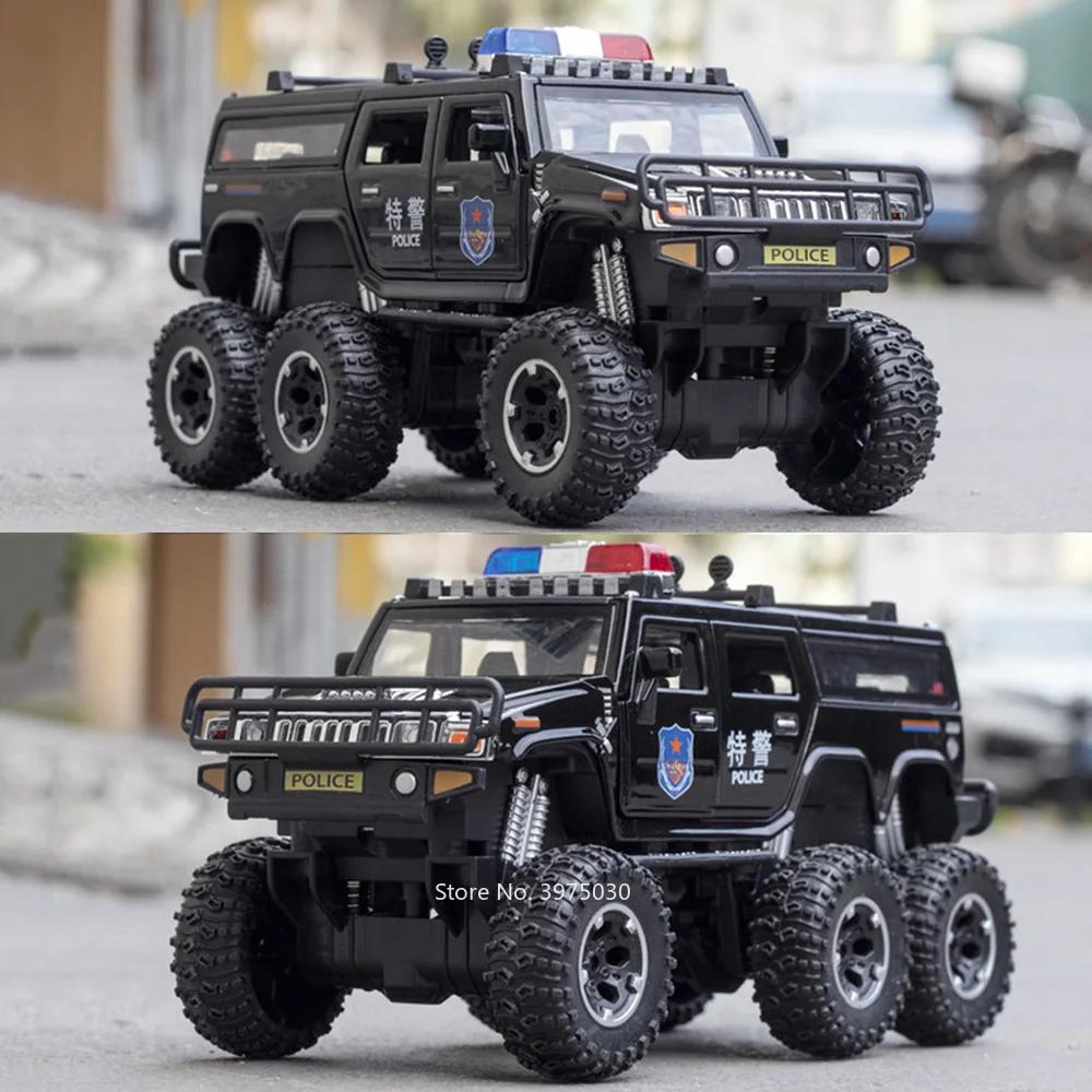 1:32 Hanma M-Terrain Off-road Police Cars Models Toy Rubber Tires Light Music Vehicles 6 Doors Opened Car Boys Decoration Gifts