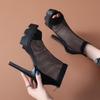 Mesh High Heels Women's Waterproof Table Fish Mouth Sandals Summer 2025 New Thin Heel Non-slip Hollow Roman Cool Boots