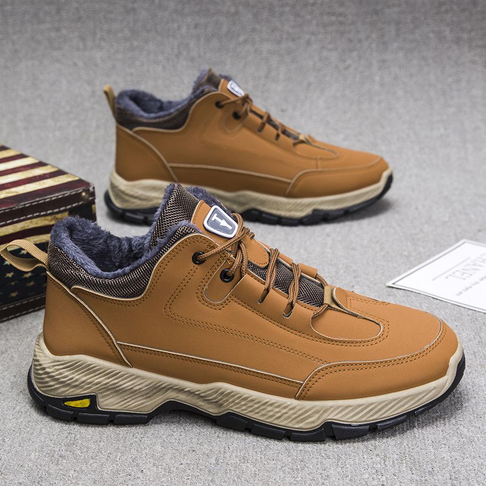 Winter New Men's Thickened Fleece Lined Leather Waterproof Snow Casual Sports Shoes Versatile Lace Up Anti Slip Cotton