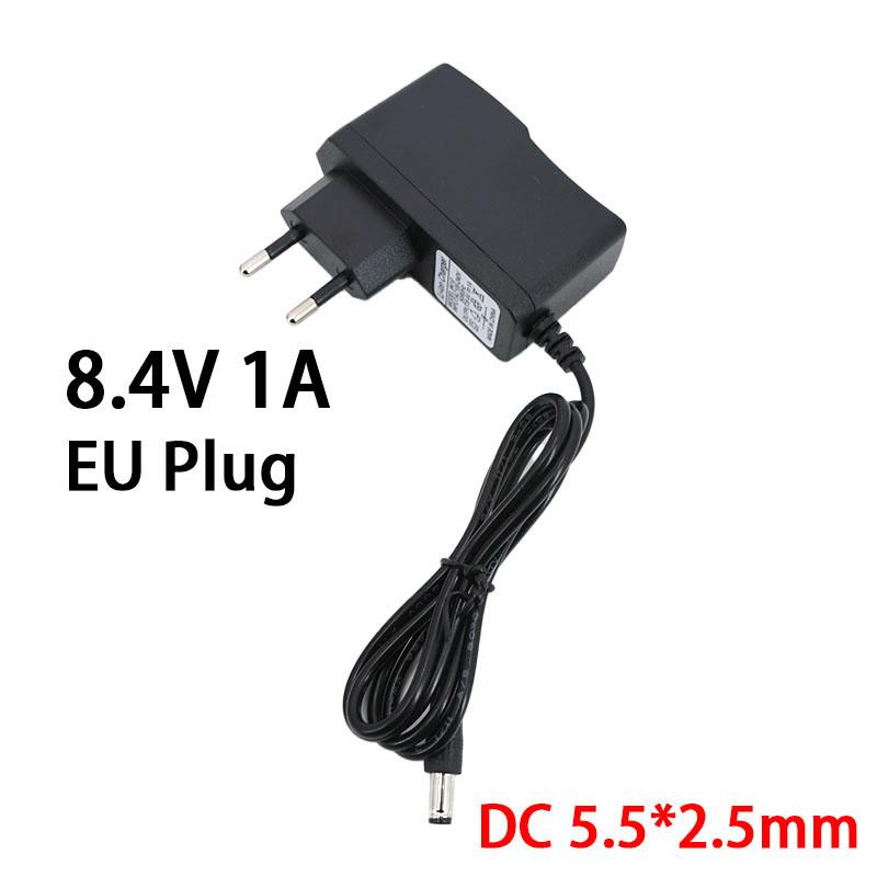 

Адаптер переменного тока в постоянный 4,2 В 0,5 А 2 А 8,4 В 12,6 В 16,8 В 1 А 2 А 2000 мА, зарядное устройство для дрели-шуруповерта 18650, литиевая батарея 8.4V 1A EU Plug