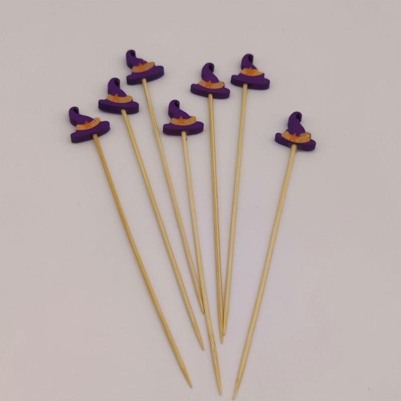 100Pcs Bat Spiders Pumpkin Toothpicks Wood Appetizer Skewers Sticks Food Pick for Halloween Holiday Party Food Fruit