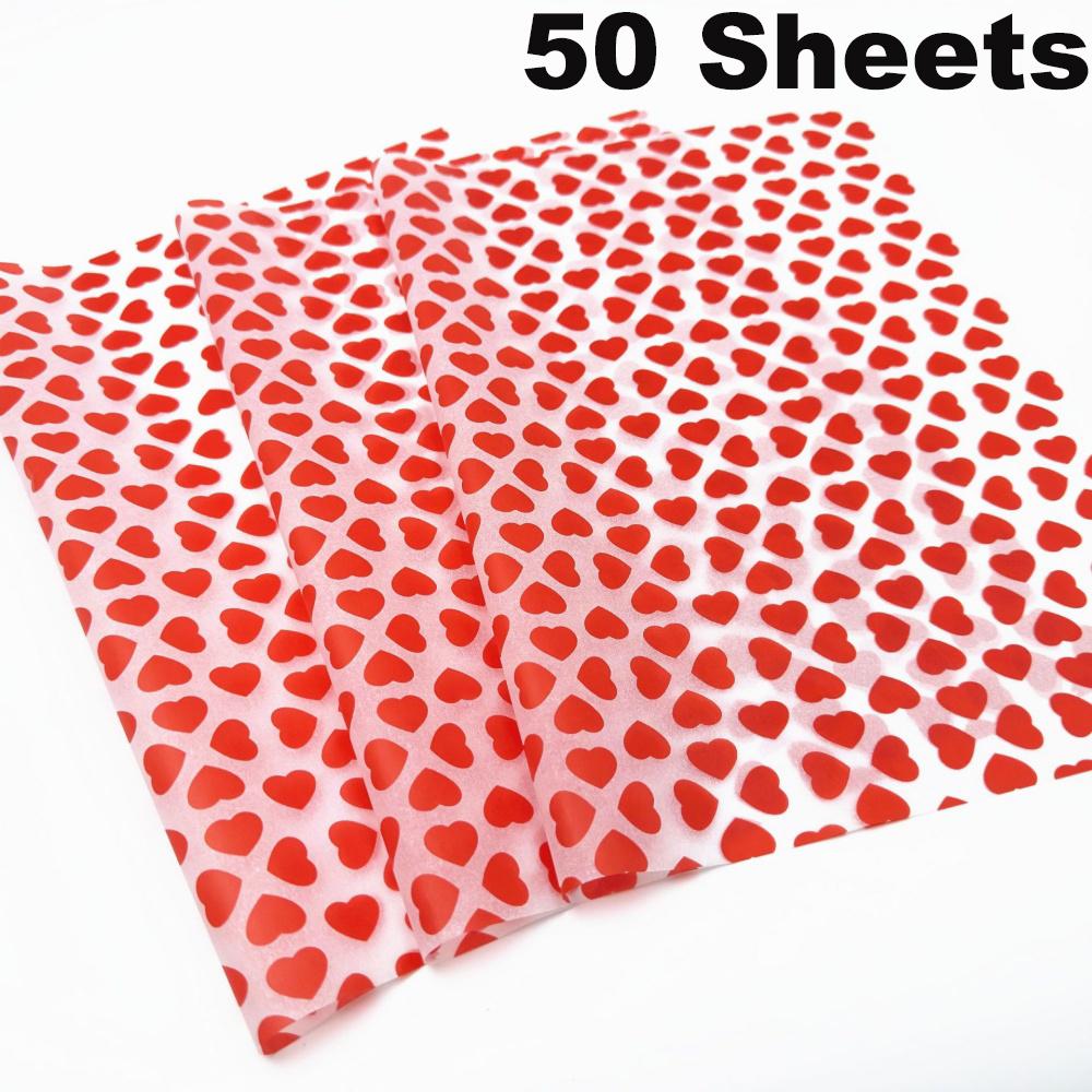 50 Sheets Red Heart Pattern Tissue Paper 50*35cm Gift Wrapping Paper Suitable for Wedding Valentine's Day Birthday GiftPackaging