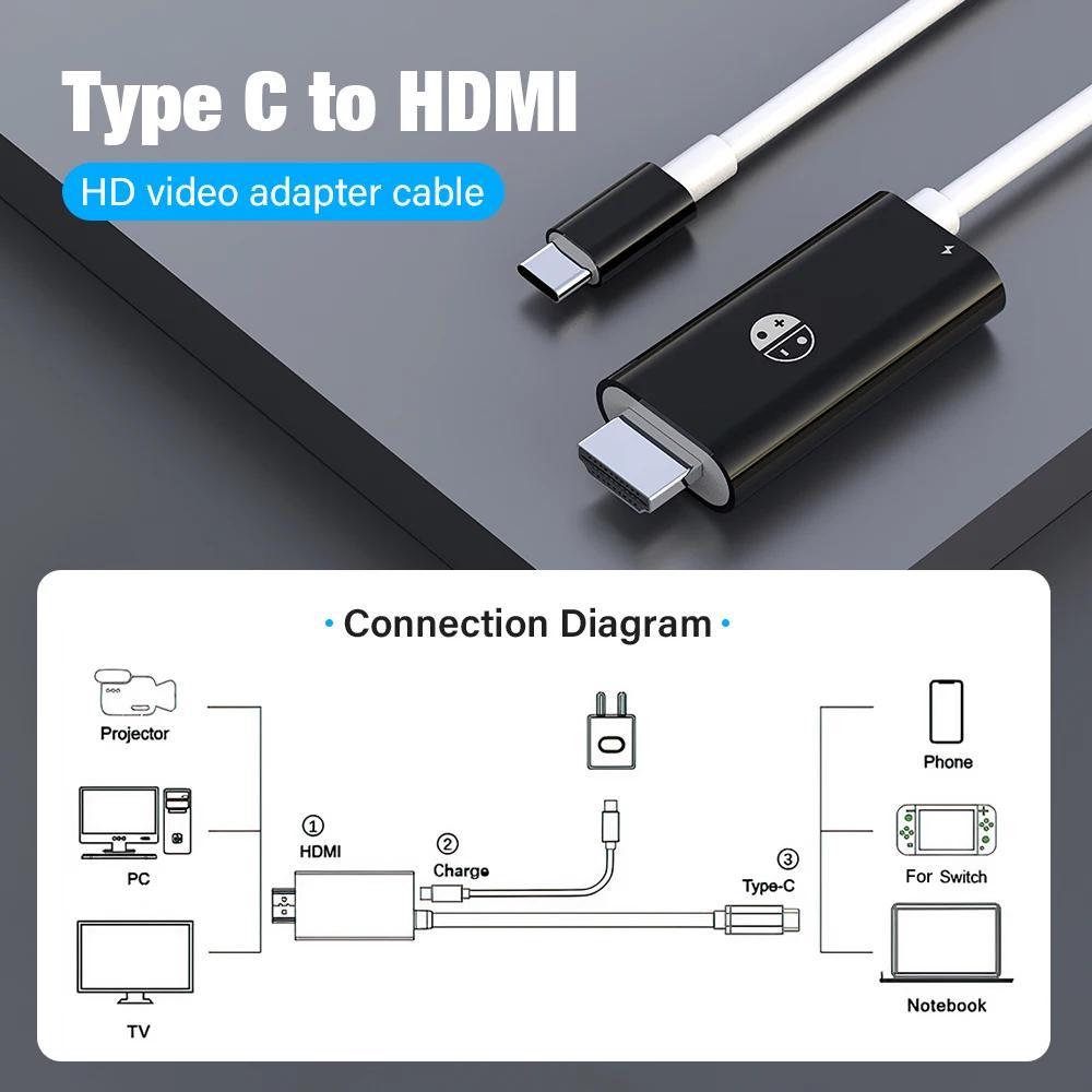 4K 1080P Type C To HDMI Cable for Nintendo Switch with 100W PD Charging Compatible with Laptop Tablet Mobile Phone Steam Deck