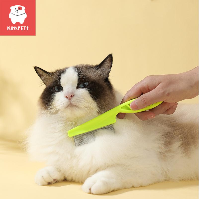 Kimpets Cats Grooming Comb Dogs Dense Toothed Remove Floating Hairs Massage Comb Pets Cleaning Stainless Steel Antiflea Supplies