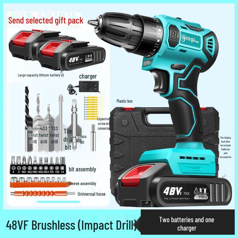 High Power Cordless Brushless Impact Drill with Pure Copper Motor and Rechargeable Lithium Battery