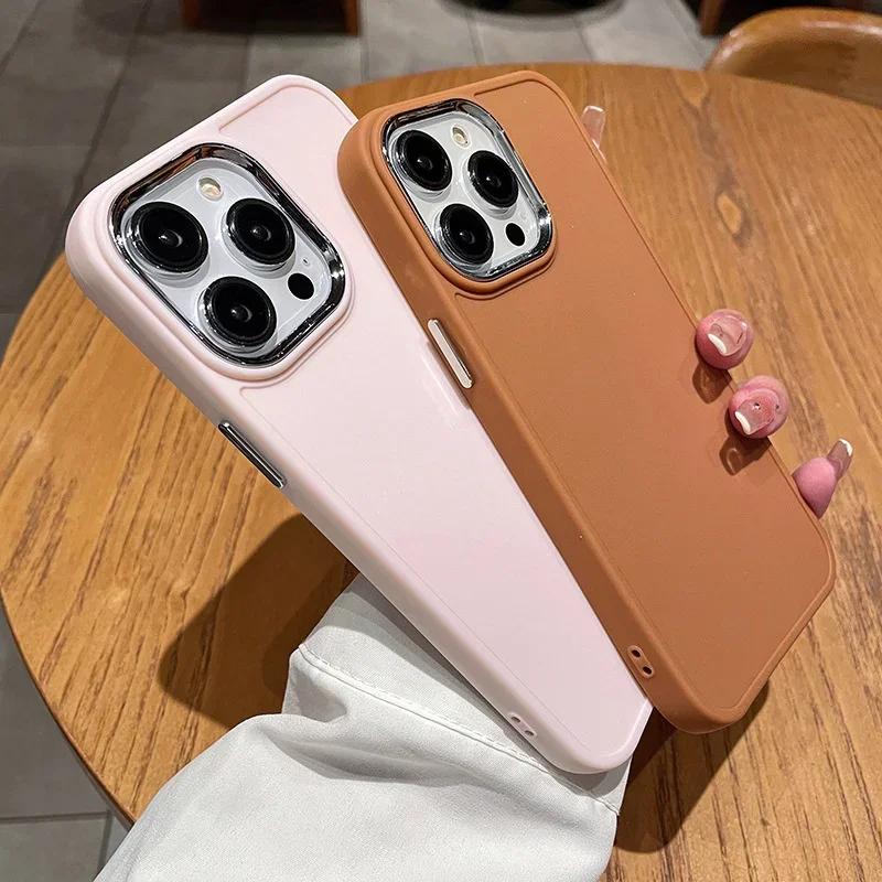 Luxury Plating Solid Color Phone Case For iPhone 16 15 Pro Max 14 13 12 11 Pro X XS XR 7 8 Plus SE 2 Shockproof Silicone Cover