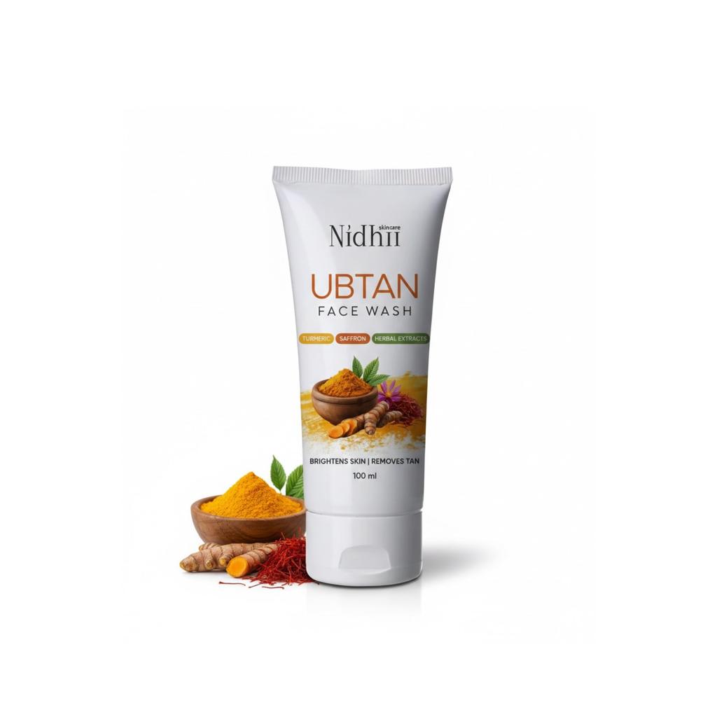 Nidhii Skincare Ayurvedic Ubtan Face Wash for Men & Women | Turmeric, Walnut Extracts & Saffron Glow Formula to Removes Sun Tan & Dullness | Gentle