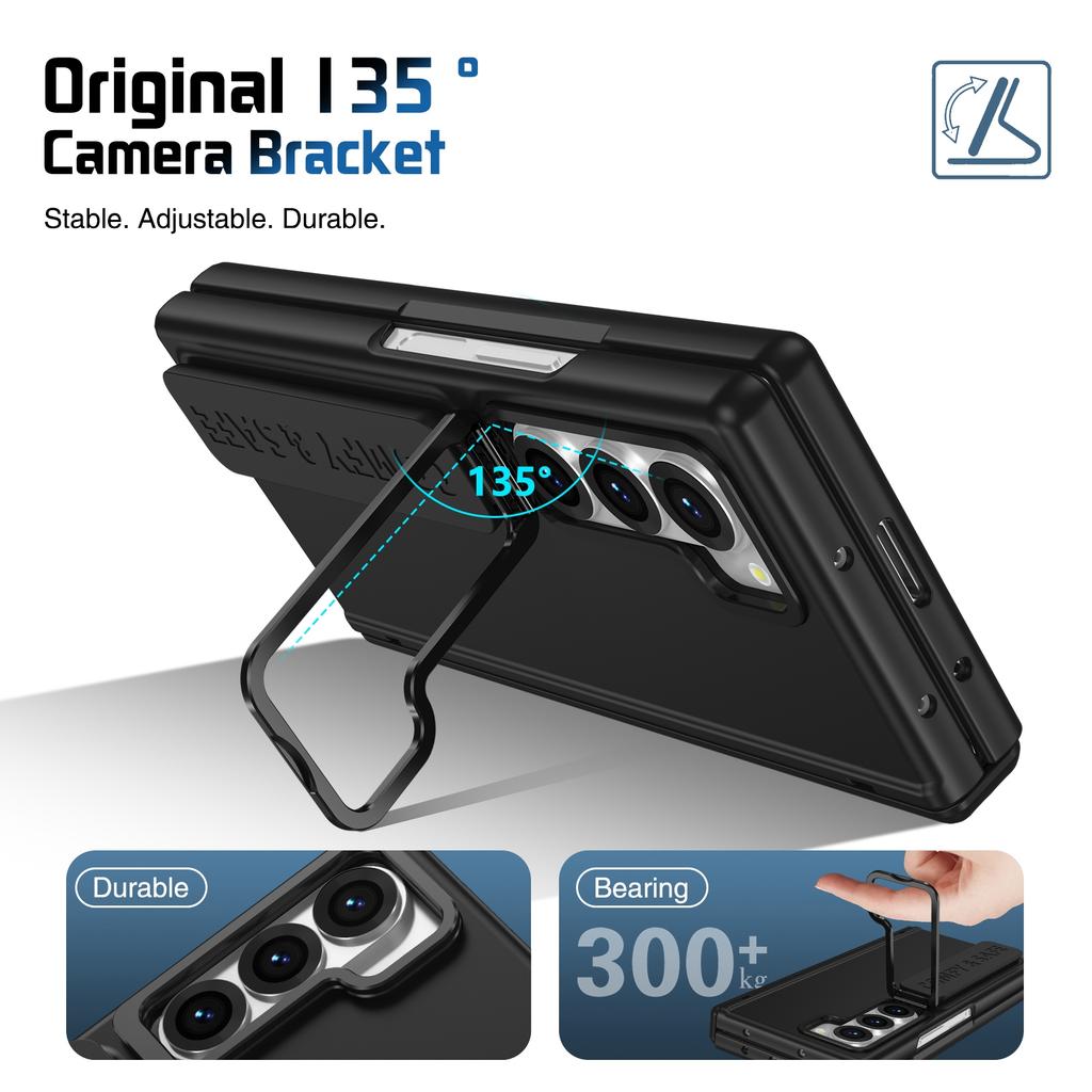 Wristband Holder Leather Case for Samsung Galaxy Z Fold 8 Ultra 7 6 5 4 3 Metal Lens Stand Screen Glass Film Protection Cover
