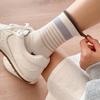 Women's Striped Mid-Calf Cotton Socks: Trendy Rolled-Edge Retro Japanese Color Block for Spring, Autumn, and Winter