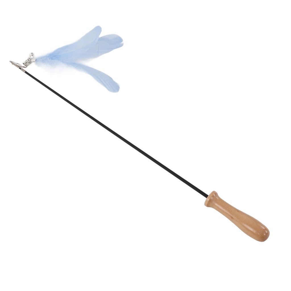 Funny Cat Stick Retractable Feather Bell Funny Cat Stick with Wooden Pole for Indoor CatsBlue