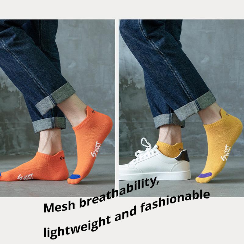 5 Pairs Men's Ankle Socks No Show Socks Mesh Breathable Street Fashion Sport Deodorant Invisible Travel Running Socks