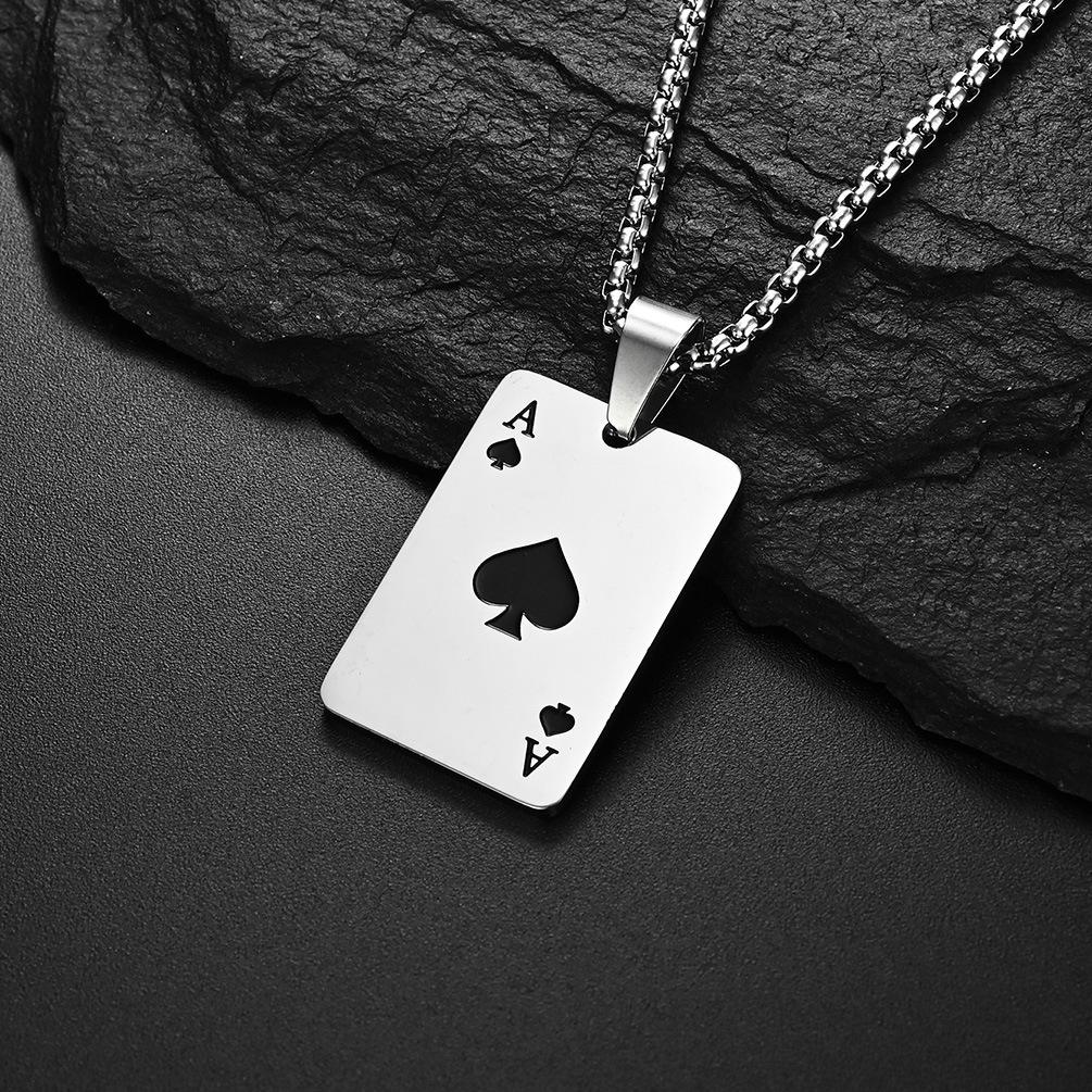 HNSP Stainless Steel Poker A Pendant 60CM Chain Necklace For Men  Accessories