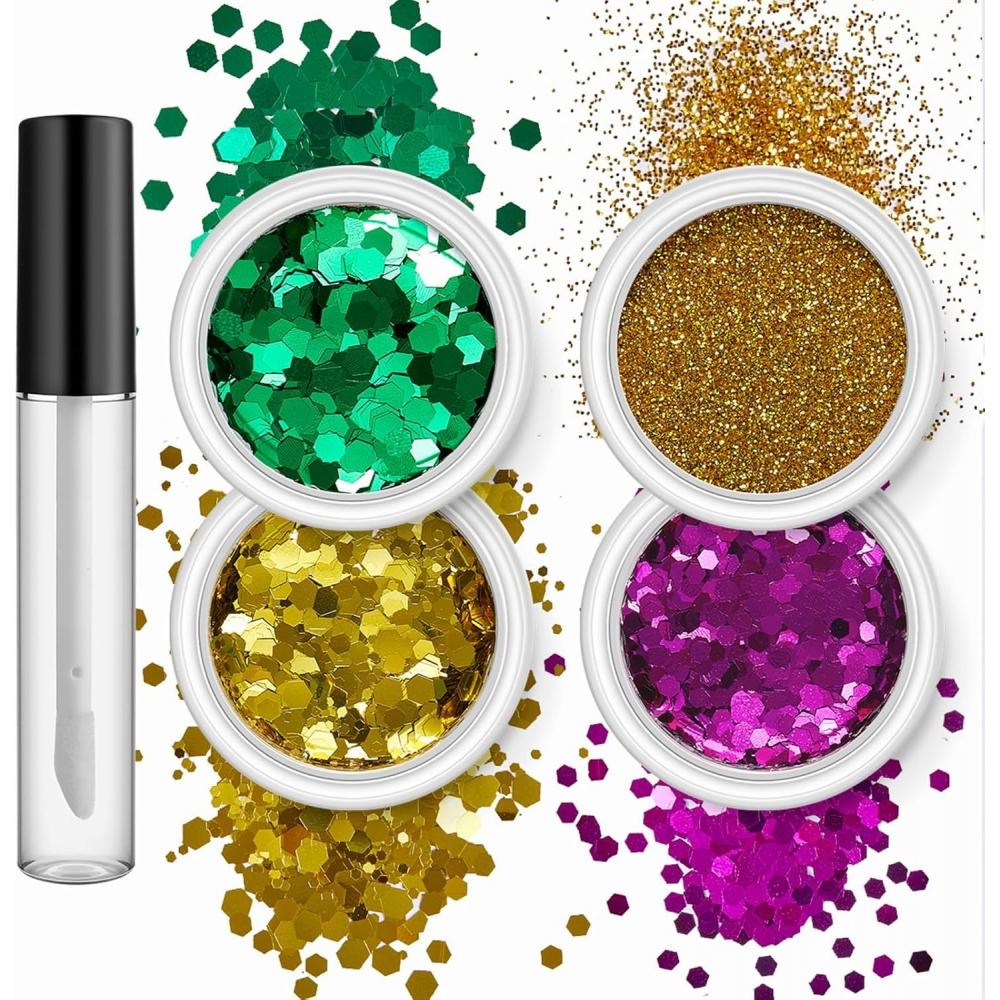 Worpo 4 Box Festival Sequin Powder Fantasy Cosmetics Face Body Eye Hair Nail Festival Loose Art Set 1