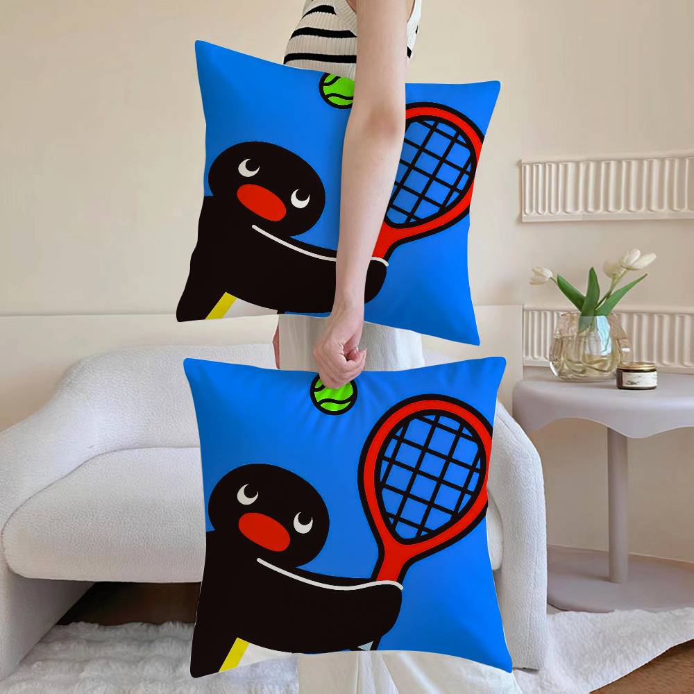 Cute P-Pingu Pillow Case Sofa and Living Room Decorative Cushion Covers Dust-proof and Mite-proof Invisible Zipper