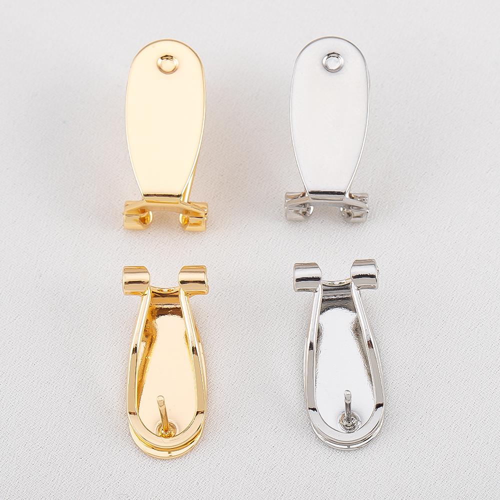 5pcs 10pcs 9x20mm Brass Clip-on Earrings Cabochon Cameo Setting Blank Earring Fixtures Accessories for Findings DIY Components