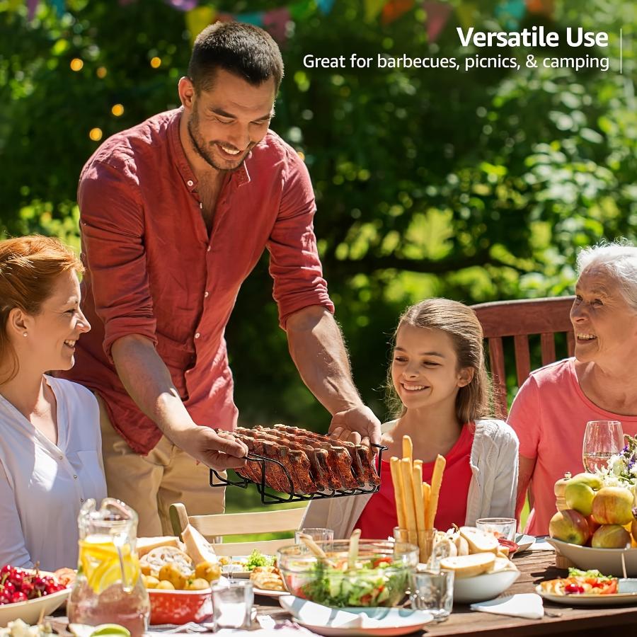 1pc Non-Stick BBQ Rib Rack Stand Barbecue Steaks Racks Stainless Steel Chicken Beef Ribs Grill Black for Gas Smoker BBQ Tools Bbq