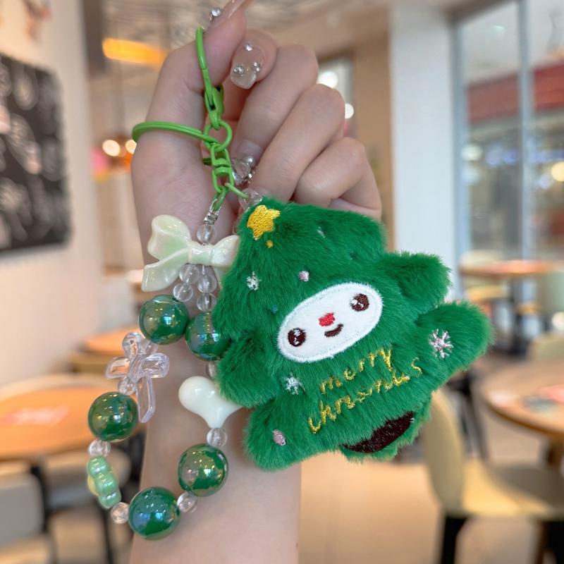 Christmas Plush Beaded Keychain Santa Claus Christmas Tree Pendant Backpack Hanging Decor