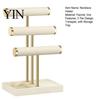 Tiered Jewelry Organizer 3 Tier Velvet Organizer, T-shaped Holder for Bracelet, Necklaces Rings, & Earrings, Stand with Storage Tray Display Rack