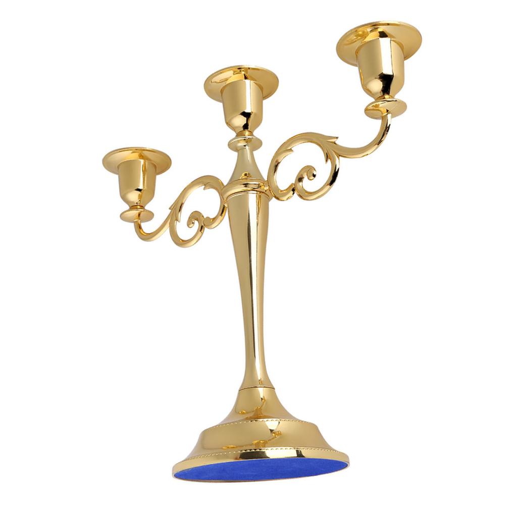 3 Arms Metal Candle Holder European Style Candelabra Wedding Candlestick Home Decor (Gold)