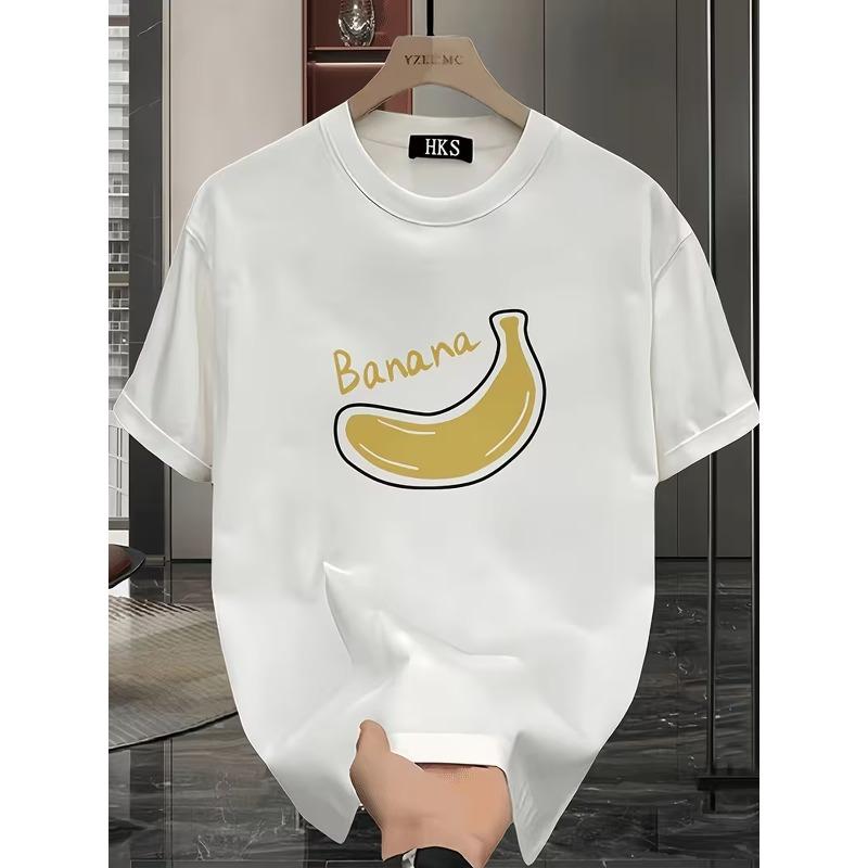 European sizes Men'S T-Shirt with Banana Print - Casual Round Neck, Short Sleeves, Regular Fit, a Summer Essential, Everyday T-Shirt