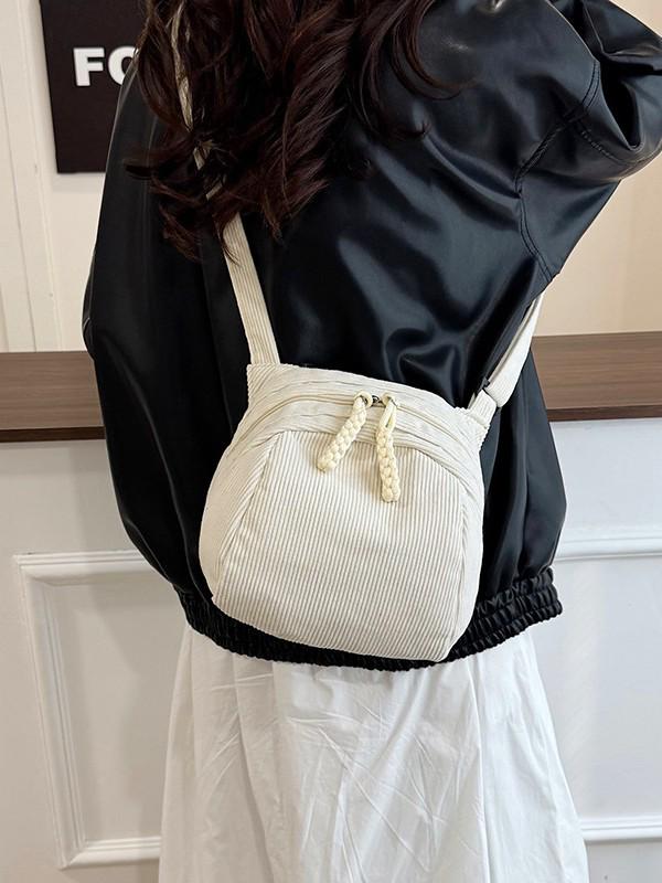Women's Retro Casual Corduroy Shoulder Bag - Solid Color, Japanese & Korean Style Crossbody Fashion