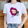 Summer Sexy Lip Print Short Sleeve Tshirt Womens Fashion Graphic Top High Street Slim Fit Modal Fabric