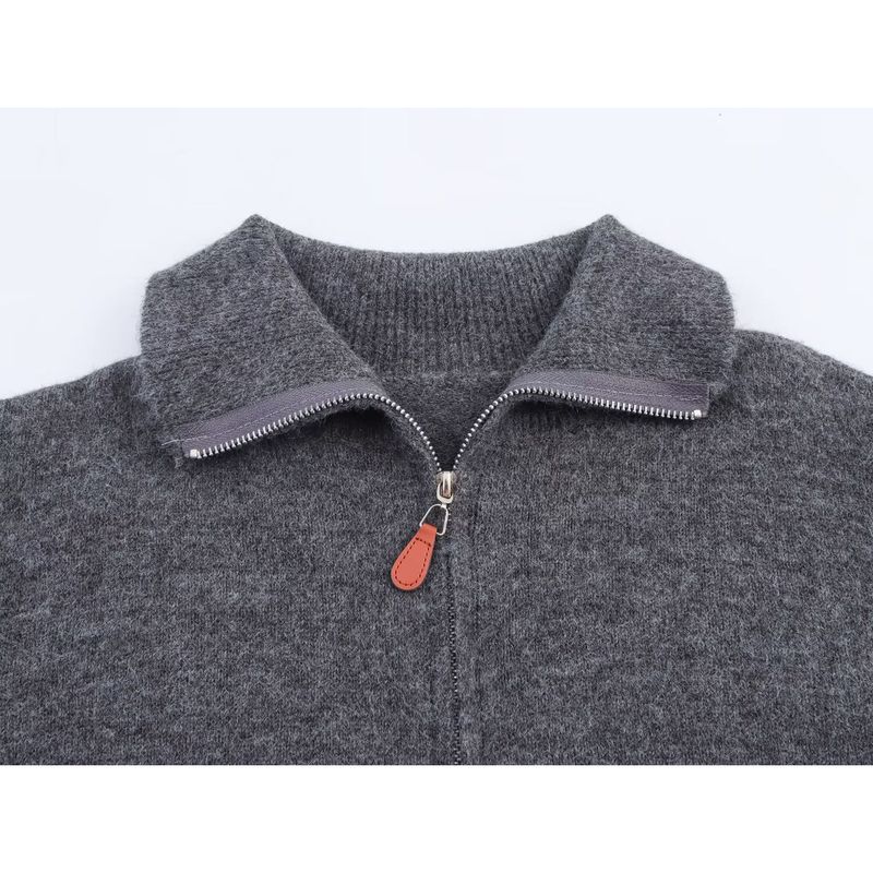 Za New Arrival Women's Clothing ZR Fashion Style Export Fashion All-Match Minimalist Embroider Zipper Pullover Knitwear