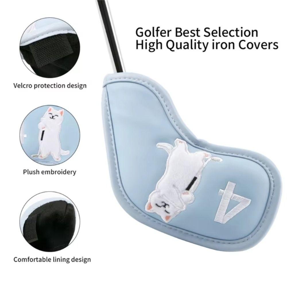 Cats Pattern Golf Iron Head Cover PU Leather Golf Club Covers Golf Head Protector  Golf Supplies