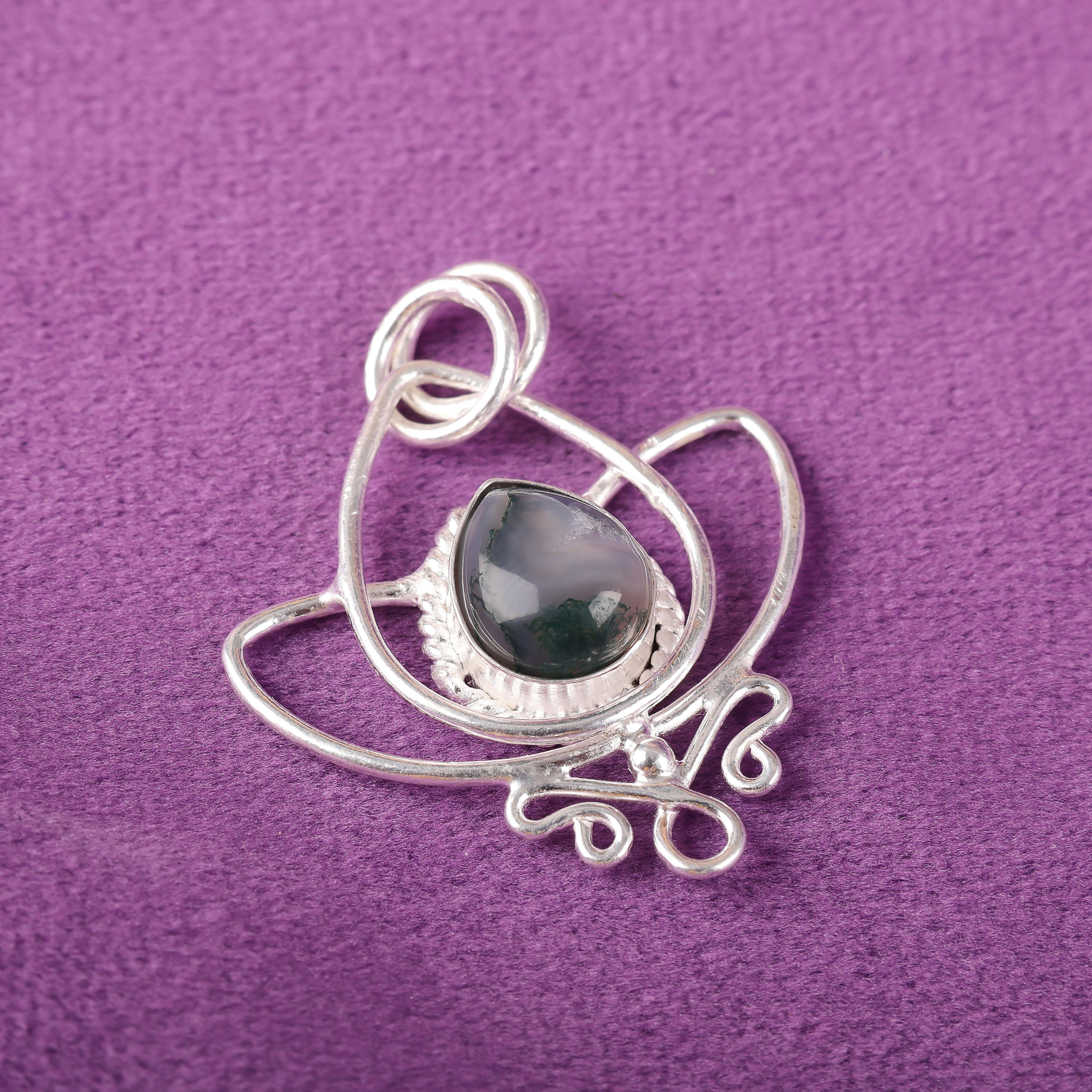 

Ослепительный кулон из мохового агата, ювелирное изделие из драгоценного камня, кулон из стерлингового серебра 925 пробы, подарок для женщин, кулон ручной работы 1.44 Inches серый