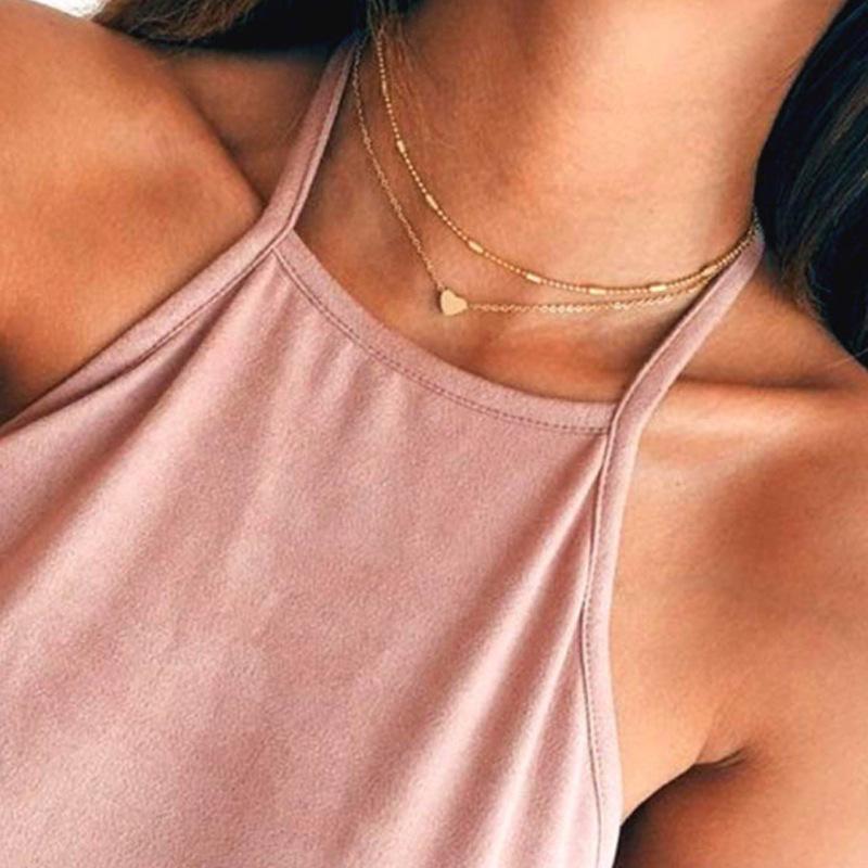 Trendy Heart-Shaped Multi-Layer Clavicle Chain Necklace for Women