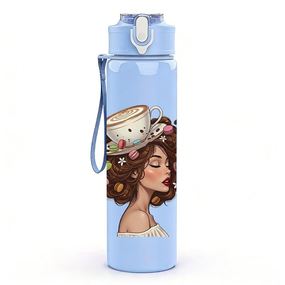 1PC Retro Victorian Lady Portrait 750ml Color Plastic Sports Water Bottle Leakproof Flip Straw Lid Suitable for Sports Office Home Use
