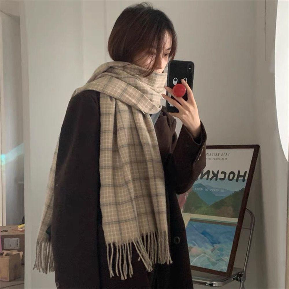 Autumn Thickened Female For Girls Grid Wraps Knitted Shawls Plaid Scarves Korean Style Shawls