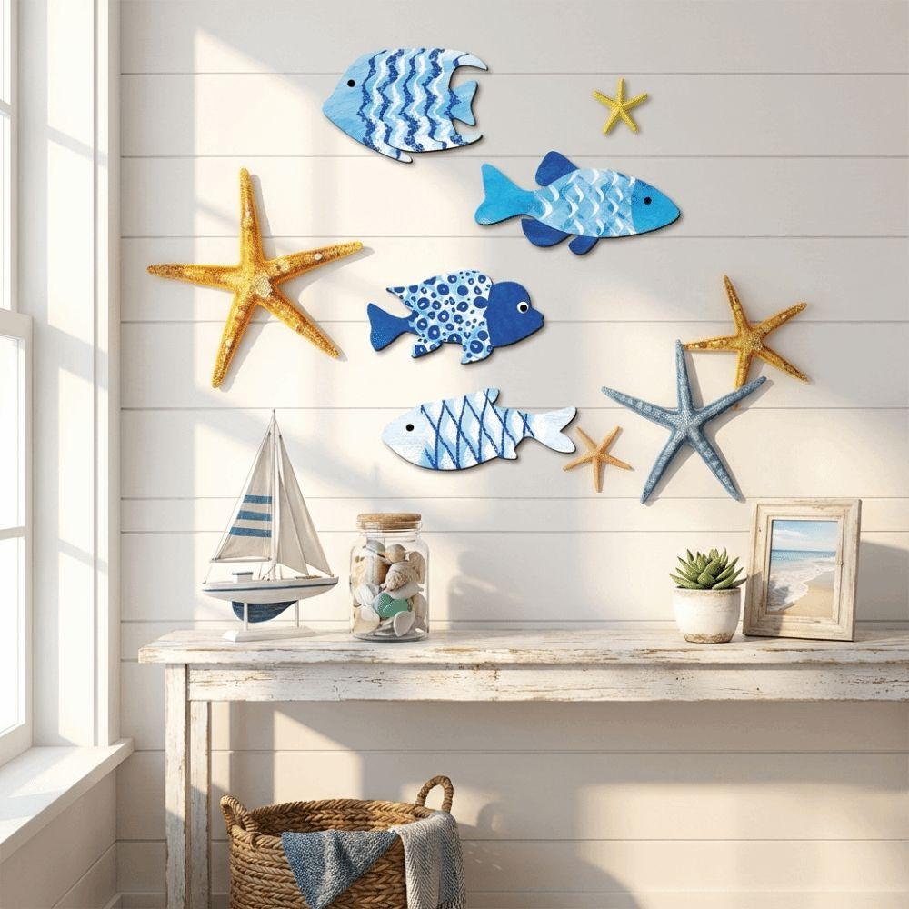 Houten Vissen Muurdecoratie Oceaan Thema Mariene Stijl Nautische Muurkunst Woonkamer Decoratie