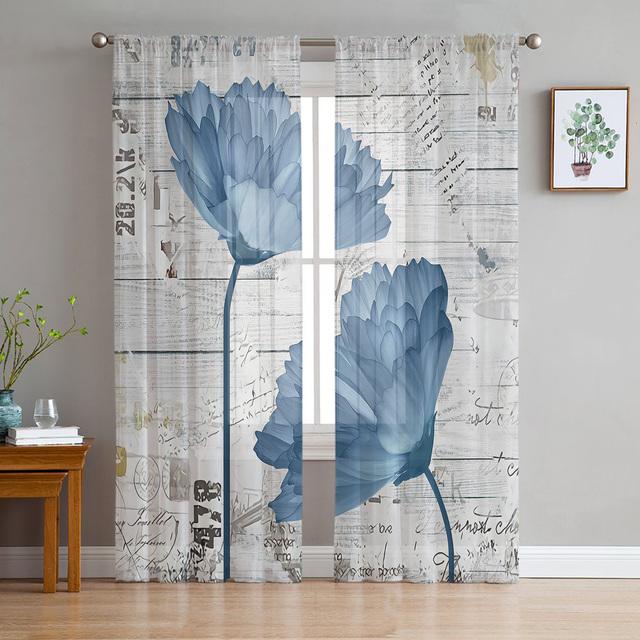 Vintage Old Newspaper Graffiti Tulle Curtains For Living Room Bedroom Decoration Chiffon Sheer Voile Kitchen Window Curtain