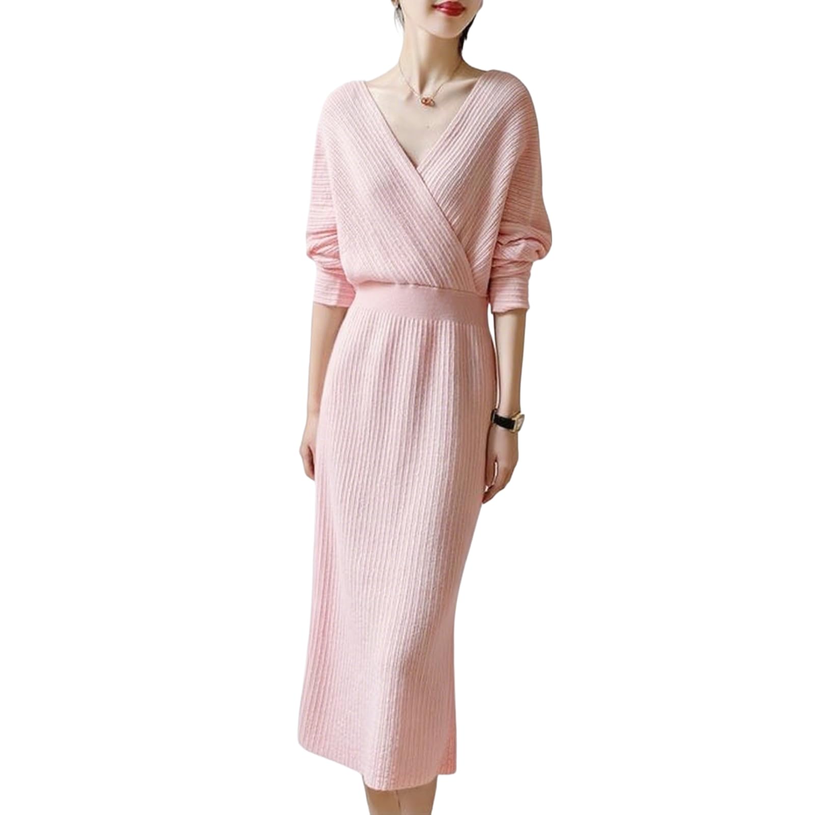 

Long Midi Length Knit Long Wrap Cute and High Suitable for Special Ages Pink [JINJUDUO] Women s Dress, Dress, Sleeves, Dress, Stylish, Casual, Waist, розовый