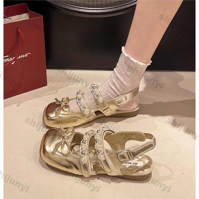 Fashion Summer Women's Square Head Shallow Mary Jane Shoes Non Slip Breathable Water Diamond Sandals Fashion Comfortable Casual Shoes