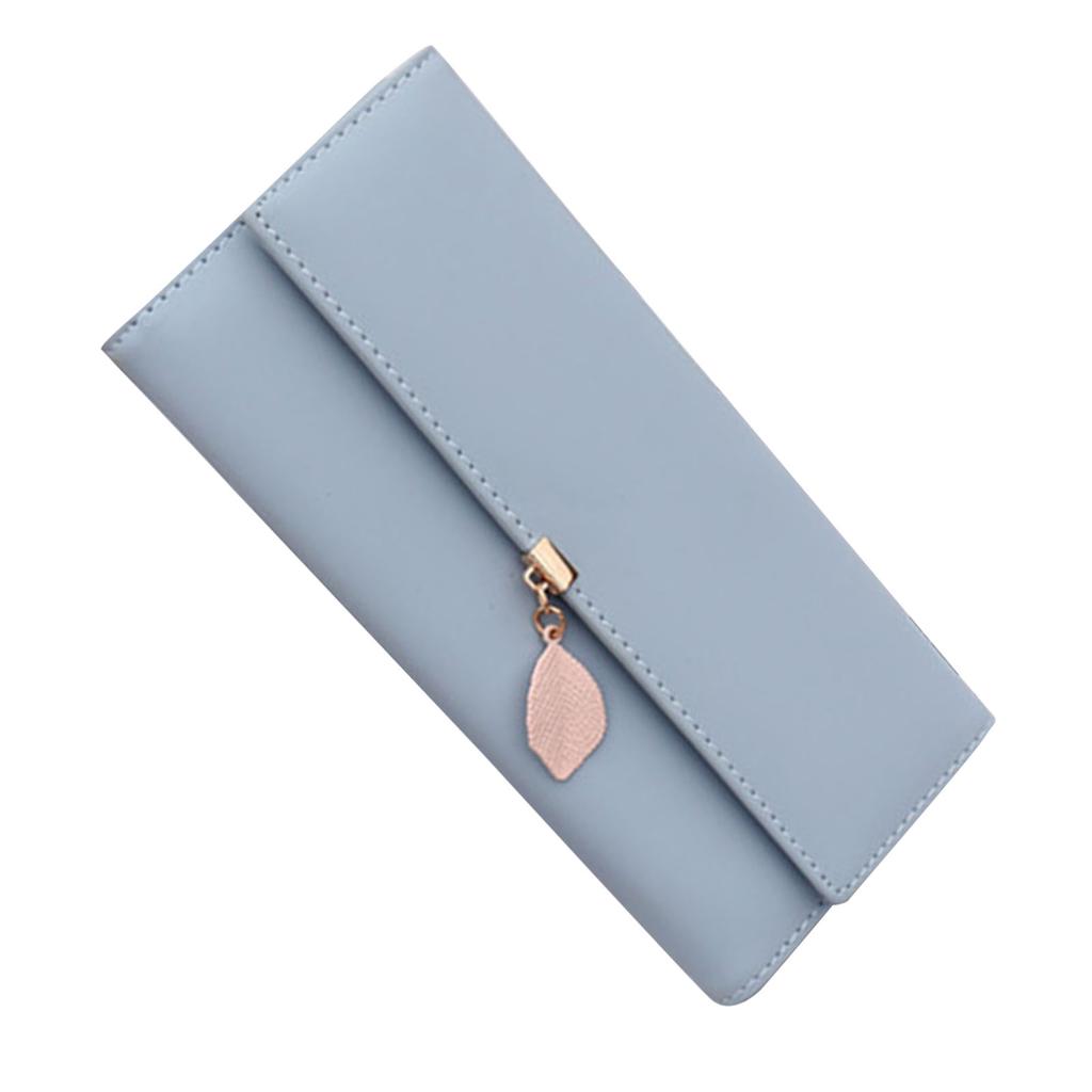 Women Wallet Long Wallet Trifold PU Large Capacity with Leaf Pendant Portable Card Holder Wallet for Adults Daily Light